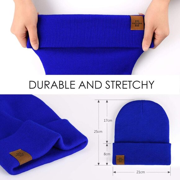 Men and Women Royal Blue Acrylic Stretchy Daily Knit Warm Winter Beanie Hats - Picture 3 of 6
